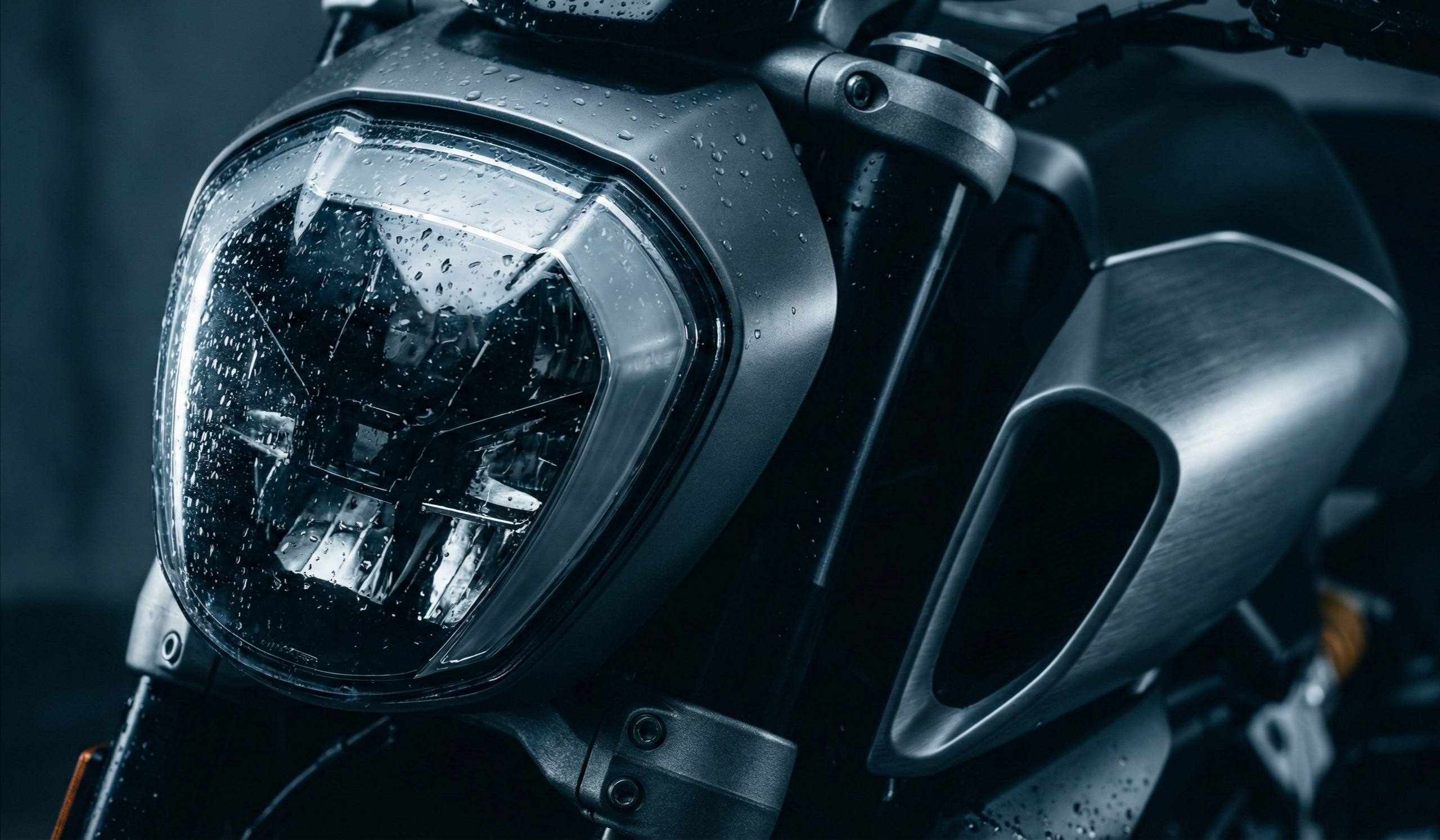 Motorcycle headlight rain macro